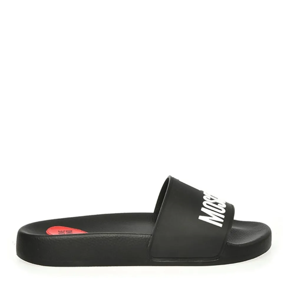 Love Moschino Embossed Logo Sliders in Black