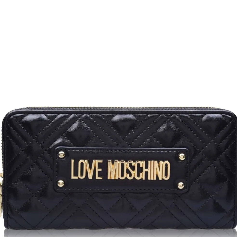 Love Moschino Quilted Logo Zipped Purse in Black