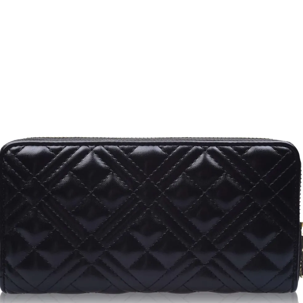 Love Moschino Quilted Logo Zipped Purse in Black
