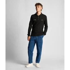 Lyle And Scott Co-Ordinate Print Long Sleeve Polo Shirt in Black