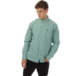 Lyle And Scott Cotton Linen Button Down Shirt in Turquoise