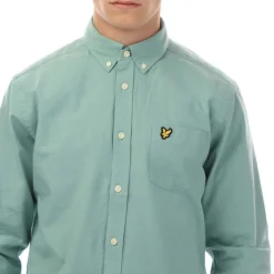 Lyle And Scott Cotton Linen Button Down Shirt in Turquoise