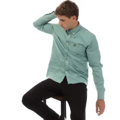 Lyle And Scott Cotton Linen Button Down Shirt in Turquoise