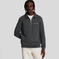 Lyle And Scott Embroidered Collared Quarter Zip Sweatshirt in Gunmetal