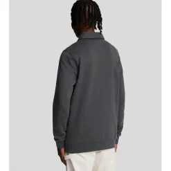 Lyle And Scott Embroidered Collared Quarter Zip Sweatshirt in Gunmetal