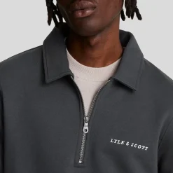 Lyle And Scott Embroidered Collared Quarter Zip Sweatshirt in Gunmetal