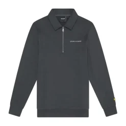 Lyle And Scott Embroidered Collared Quarter Zip Sweatshirt in Gunmetal