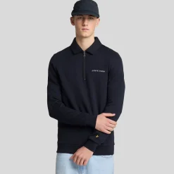 Lyle And Scott Embroidered Collared Quarter Zip Sweatshirt in Navy