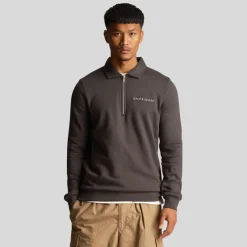 Lyle And Scott Embroidered Collared Quarter Zip Sweatshirt in Gunmetal