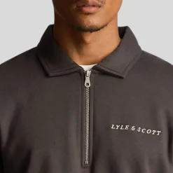Lyle And Scott Embroidered Collared Quarter Zip Sweatshirt in Gunmetal