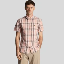 Lyle And Scott Linen Check Short Sleeve Shirt in Pink