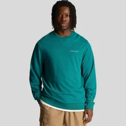 Lyle And Scott Loopback Embroidered Crewneck Sweatshirt in Green