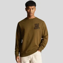 Lyle And Scott Ripple Logo Crewneck Sweatshirt in olive