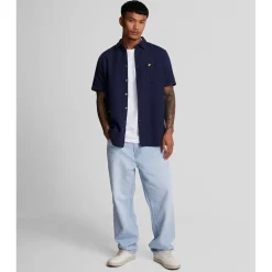 Lyle And Scott Short Sleeve Basket Weave Shirt in Navy