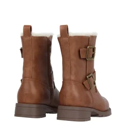 Miso Cara Block Heel Motorcycle Boots in Brown