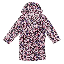 Miso Girls Leopard Long Sleeve Dressing Gown in Pink