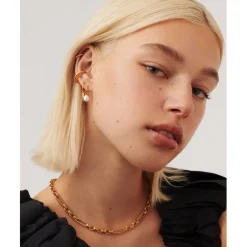 Missoma Pearl Twisted Small Drop Hoop Earrings in Gold