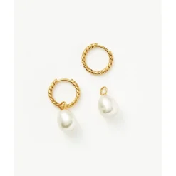 Missoma Pearl Twisted Small Drop Hoop Earrings in Gold