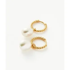 Missoma Pearl Twisted Small Drop Hoop Earrings in Gold