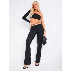 Missy Empire Asymmetric Flared Trouser in Black