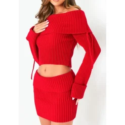Missy Empire Bardot Fold Down Jumper in Red