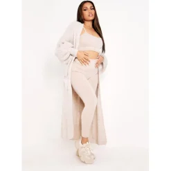 Missy Empire Beige Balloon Sleeve Knitted Cardigan in Beige