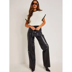 Missy Empire Black And White Cropped Knitted Jumper Vest in White