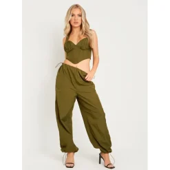 Missy Empire Cargo Trousers With Toggle in Green