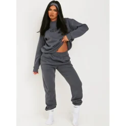 Missy Empire Charcoal Missy Girl Embroidered Oversized Sweatshirt in Grey