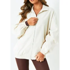 Missy Empire Cotton Bomber Jacket in Cream