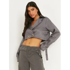 Missy Empire Crop Trench in Grey