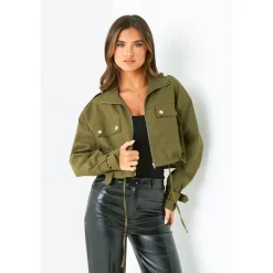 Missy Empire Cropped Trench Jacket in Green