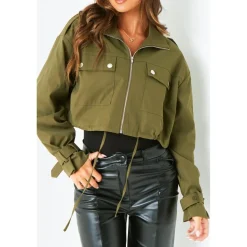 Missy Empire Cropped Trench Jacket in Green