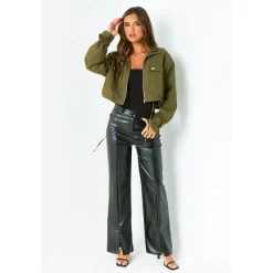 Missy Empire Cropped Trench Jacket in Green