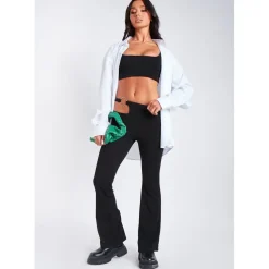 Missy Empire Cut Out Detail High Waisted Flared Trouser in Black