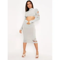 Missy Empire Cut Out Midi Skirt in Green