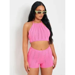 Missy Empire Detail Knit Halter Neck Top in Pink