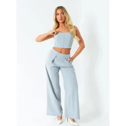 Missy Empire Detail Wide Leg Trouser Co Ord in Grey