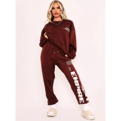 Missy Empire Empire Slogan Joggers in Brown