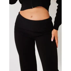 Missy Empire Fold Over Waist Flare Trousers in Black