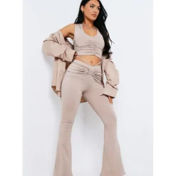 Missy Empire Front Flared Trousers in Brown