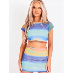 Missy Empire Gradient Printed Mesh Mini Skirt in Blue