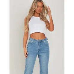 Missy Empire Hem Denim Mom Jeans in Blue