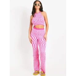 Missy Empire Knit Flared Trousers in Pink