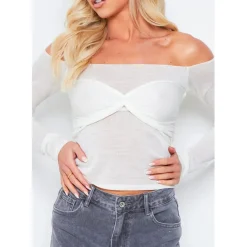 Missy Empire Knit Overlay Bralet Jumper in Cream