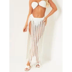 Missy Empire Knit Slit Detail Maxi Skirt in Cream