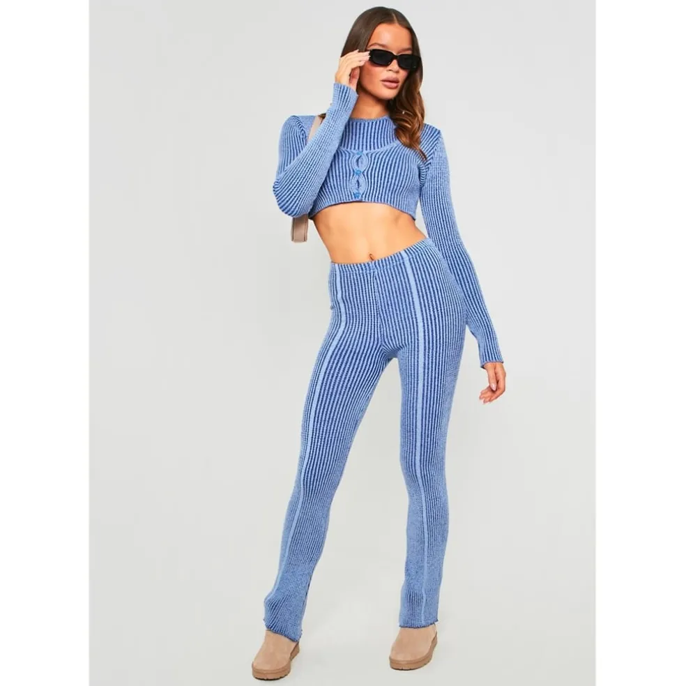 Missy Empire Knit Trousers in Blue