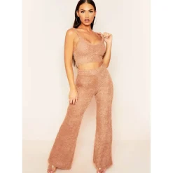 Missy Empire Knit Wide Leg Trousers in Brown