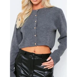 Missy Empire Long Sleeve Knitted Cardigan in Grey