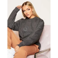 Missy Empire Moritz Slogan Oversized Sweatshirt in Grey